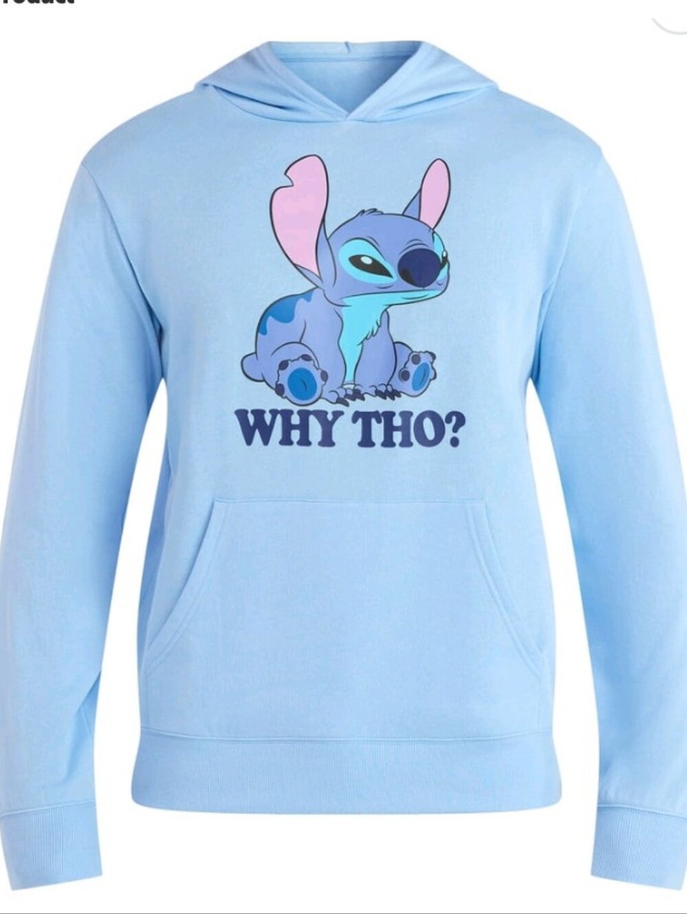 Disney Light Blue Men's Stitch Pullover Hoodie with Pink Details